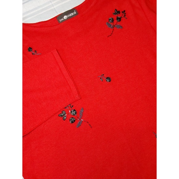 Sag Harbor Sweaters - Sag Harbor Women's‎ XL Red Beaded 3/4 Sleeve Cotton Blend Sweater